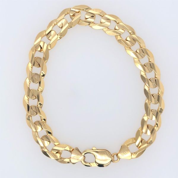 10k yellow gold flat curb style bracelet that measures 10.8mm wide and 9