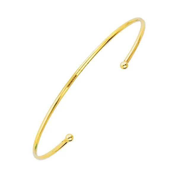 14K Yellow Gold Open Cuff Bangle 3mm End Bead Hudson Valley Goldsmith New Paltz, NY