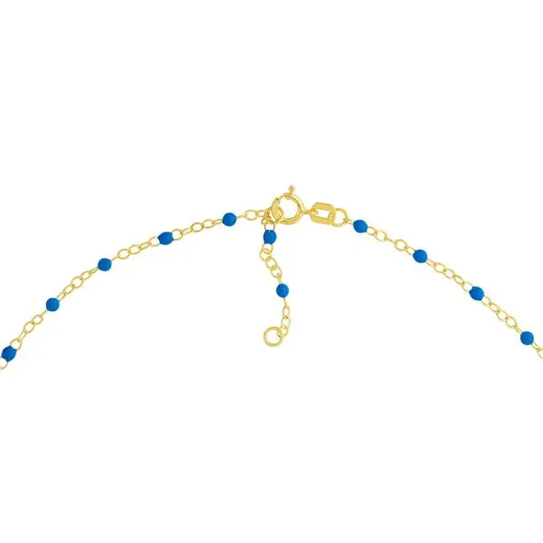 14K Bracelet with Cobalt Enamel Bead on Piatto Chain Image 2 Hudson Valley Goldsmith New Paltz, NY