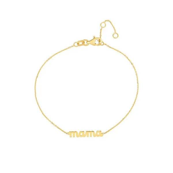 This Mama Nameplate Adjustable Bracelet is perfect for moms or anyone who loves being a mom. Made of precious metal, this bracelet features a doodle font that spells out 'MAMA'. It is a beautiful and meaningful piece of jewelry. Hudson Valley Goldsmith New Paltz, NY