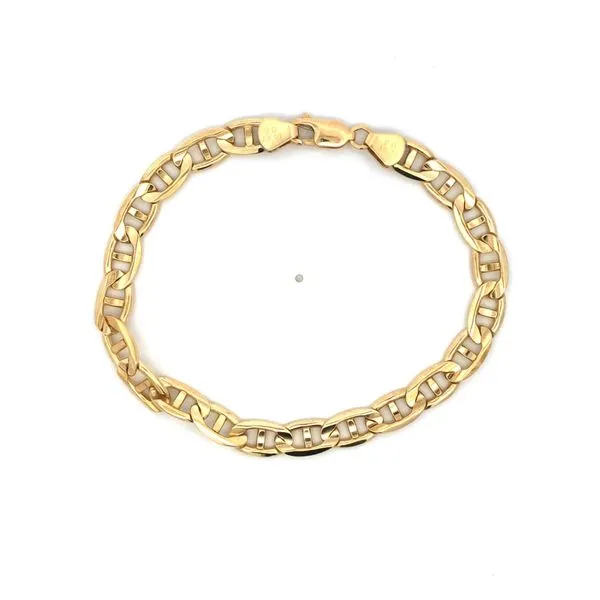 This 14K Yellow Gold Solid 3.75MM Flat Mariner Link Bracelet is a classic and timeless piece. The flat mariner link design adds a sophisticated touch to this bracelet. It measures 8.7 inches in length, making it suitable for all genders. Crafted from 14K  Image 2 Hudson Valley Goldsmith New Paltz, NY