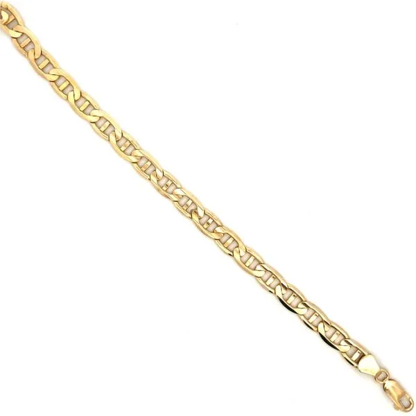 This 14K Yellow Gold Solid 3.75MM Flat Mariner Link Bracelet is a classic and timeless piece. The flat mariner link design adds a sophisticated touch to this bracelet. It measures 8.7 inches in length, making it suitable for all genders. Crafted from 14K  Hudson Valley Goldsmith New Paltz, NY
