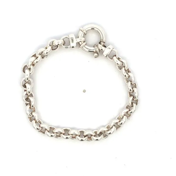 Complete your look with this Sterling Silver Rolo Style Bracelet. The bracelet features a rolo style chain and a large spring ring clasp for easy wear. With a length of 7.5 inches, it is a classic and versatile piece that can be worn alone or layered with Hudson Valley Goldsmith New Paltz, NY