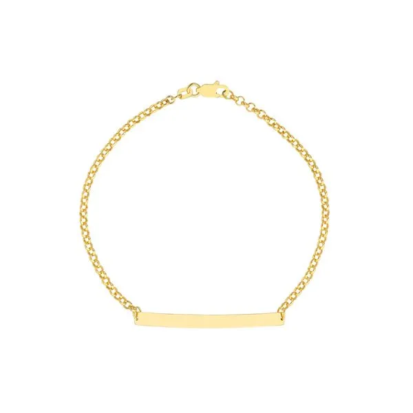 14K Yellow Gold Engravable Id Bar Rolo Chain Bracelet Hudson Valley Goldsmith New Paltz, NY