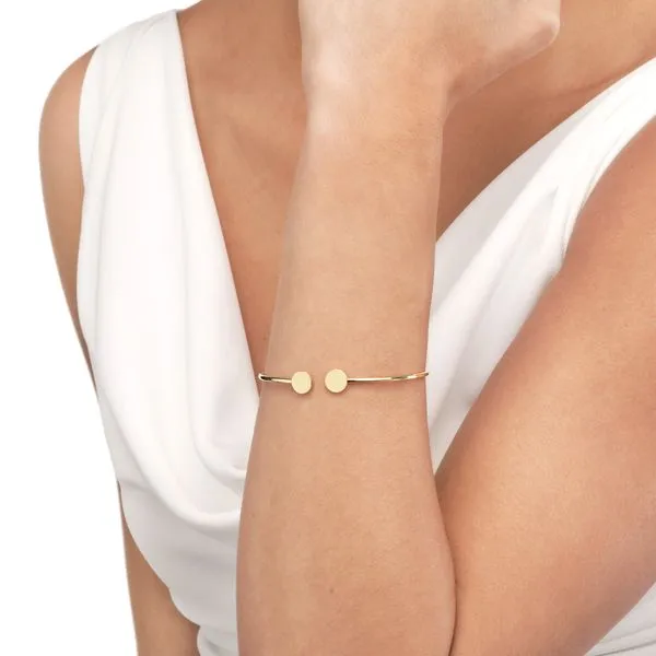 14K Yellow Gold Disc Cuff Bangle Image 2 Hudson Valley Goldsmith New Paltz, NY