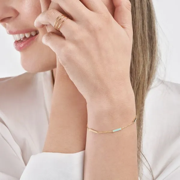 14k Gold & Turquoise Enamel Alternating Bar Station Bracelet Image 2 Hudson Valley Goldsmith New Paltz, NY