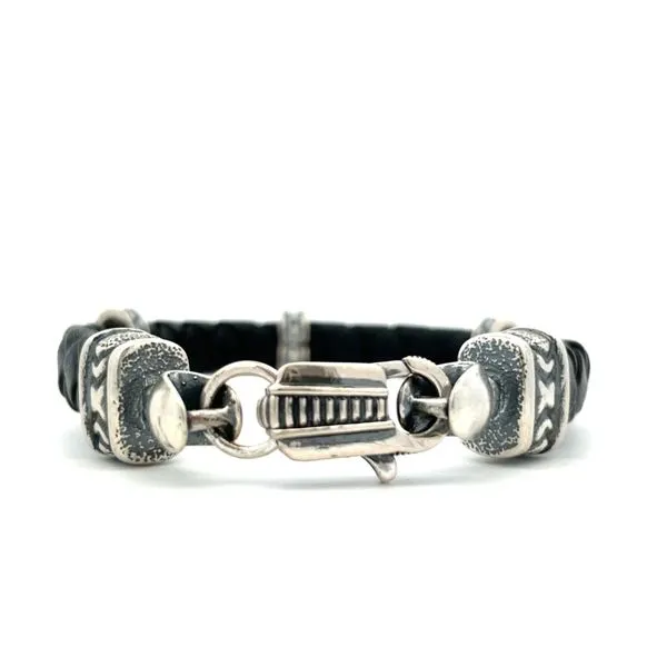 Textured Silver Braided Leather Bracelet Image 2 Hudson Valley Goldsmith New Paltz, NY
