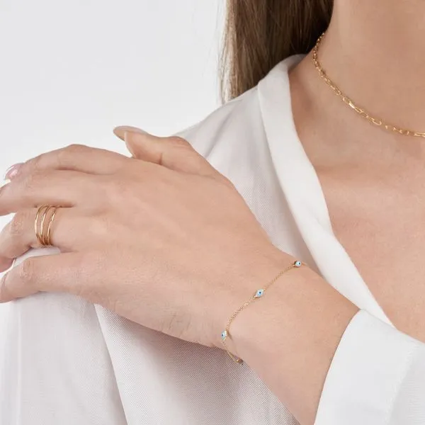 14K Gold Evil Eye Station Chain Bracelet Image 2 Hudson Valley Goldsmith New Paltz, NY