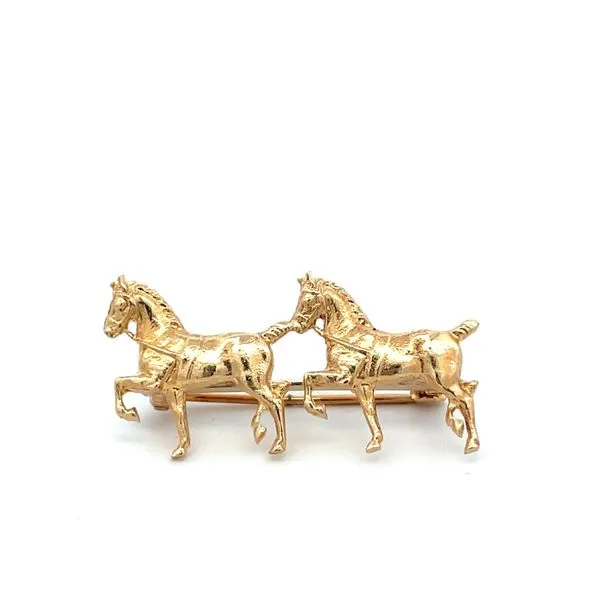 14K Yellow Gold Double Horse Pin Hudson Valley Goldsmith New Paltz, NY