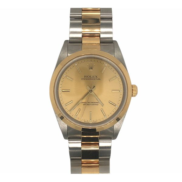 Rolex Oyster Perpetual Certified Chronometer (MIDSIZE) 34mm Stainless/18k yellow gold 2004 Serial#F458960 Reference#14203M Comes Hudson Valley Goldsmith New Paltz, NY