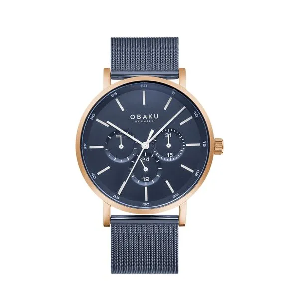 All Blue Mens Multifunction Watch With Rose Colored case Hudson Valley Goldsmith New Paltz, NY