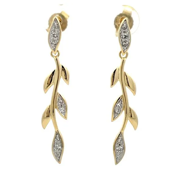Vermeil Vine Design Drop Earrings with Sapphire Hudson Valley Goldsmith New Paltz, NY