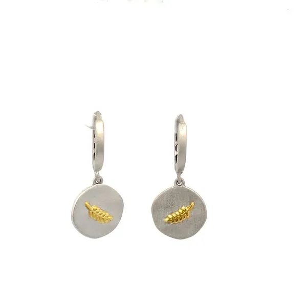 Silver Disc Earrings with Gold Fern Design Hudson Valley Goldsmith New Paltz, NY