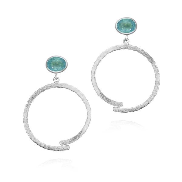 Apatite Open Circle Earrings in Sterling Silver Hudson Valley Goldsmith New Paltz, NY
