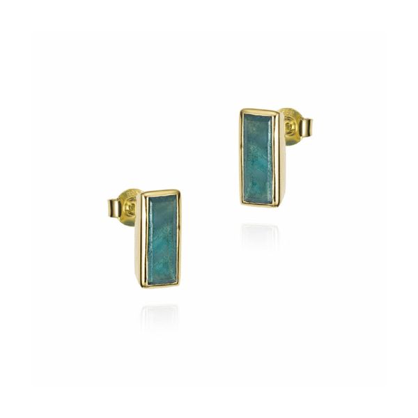 Apatite Stud Earrings in 18K Gold Vermeil and Sterling Silver Hudson Valley Goldsmith New Paltz, NY