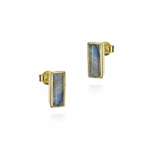 Labradorite Stud Earrings in 18K Gold Vermeil and Sterling Silver Hudson Valley Goldsmith New Paltz, NY