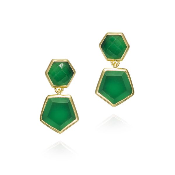 Green Onyx Geometric Stud Earrings in Gold Vermeil Hudson Valley Goldsmith New Paltz, NY
