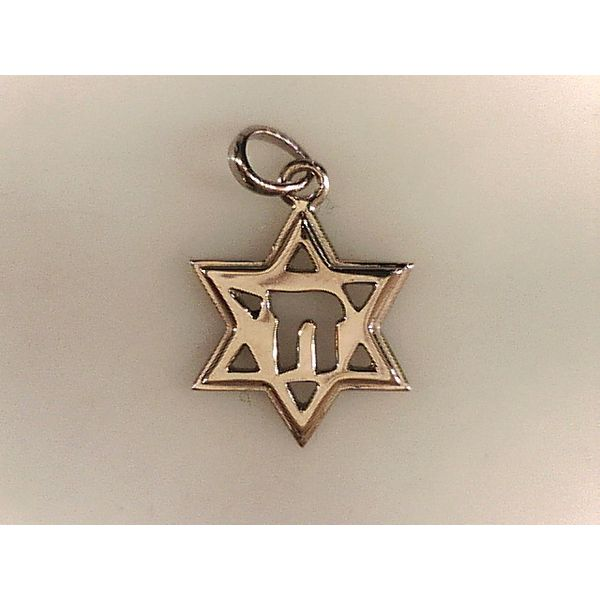 Sterling silver 19x14mm Star of David Chai Pendant with 18