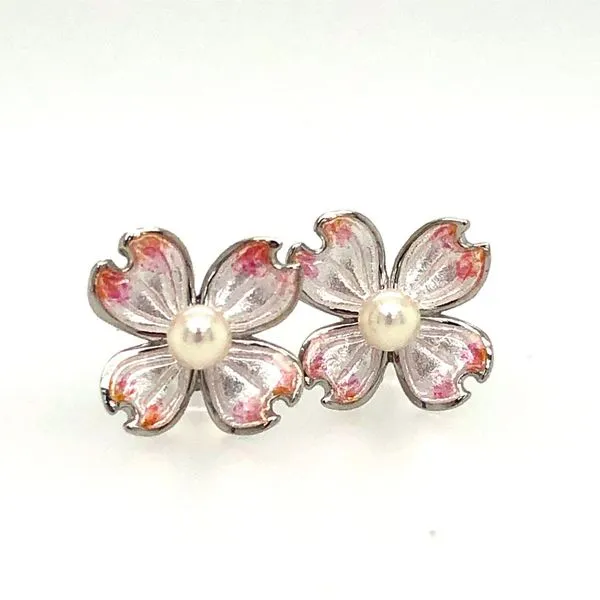Pink/White Enamel Pearl Earrings Image 2 Hudson Valley Goldsmith New Paltz, NY