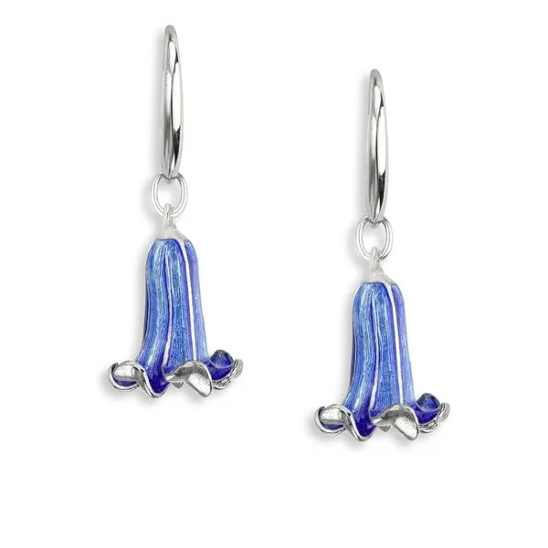 Blue Trumpet Flower Enamel Earrings Hudson Valley Goldsmith New Paltz, NY