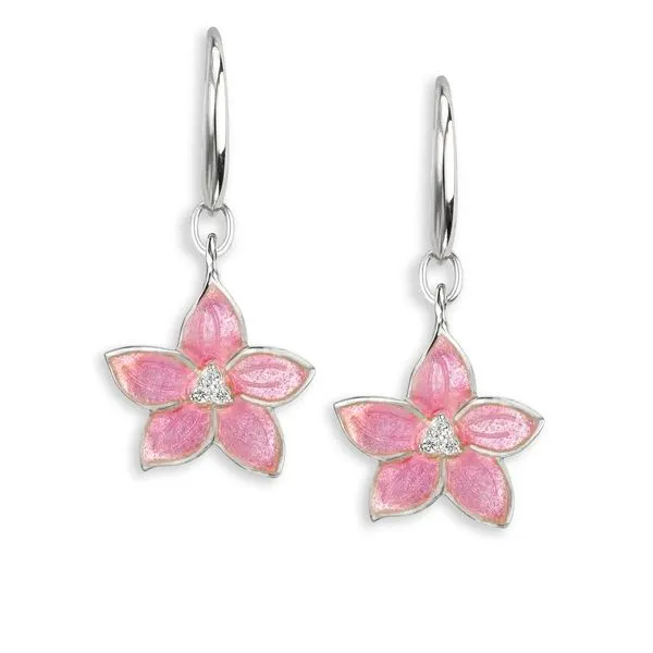 Pink Flower Enamel Earrings Hudson Valley Goldsmith New Paltz, NY