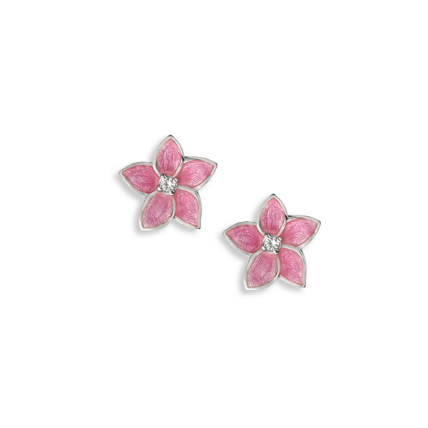 Sterling Silver Fire Glass Enamel Pink Flower Earrings Hudson Valley Goldsmith New Paltz, NY
