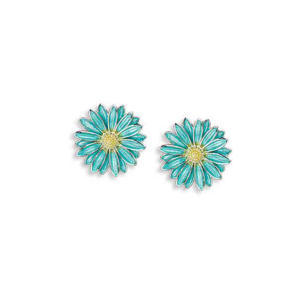 Sterling Silver Turquoise Enamel Gerber Daisy Earrings Hudson Valley Goldsmith New Paltz, NY