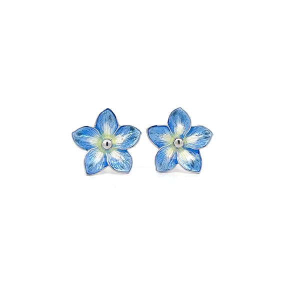 Sterling Silver Glass Enamel Blue Forget Me Not Earrings Hudson Valley Goldsmith New Paltz, NY