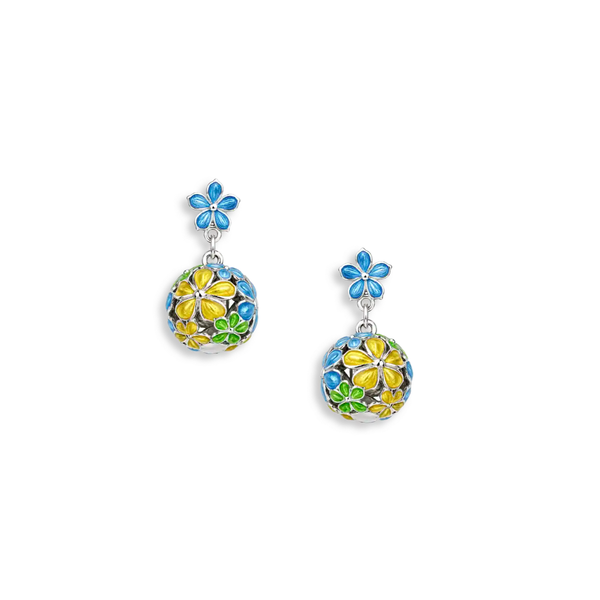 Sterling Silver Multi Color Flower Ball Dangle Earrings Hudson Valley Goldsmith New Paltz, NY