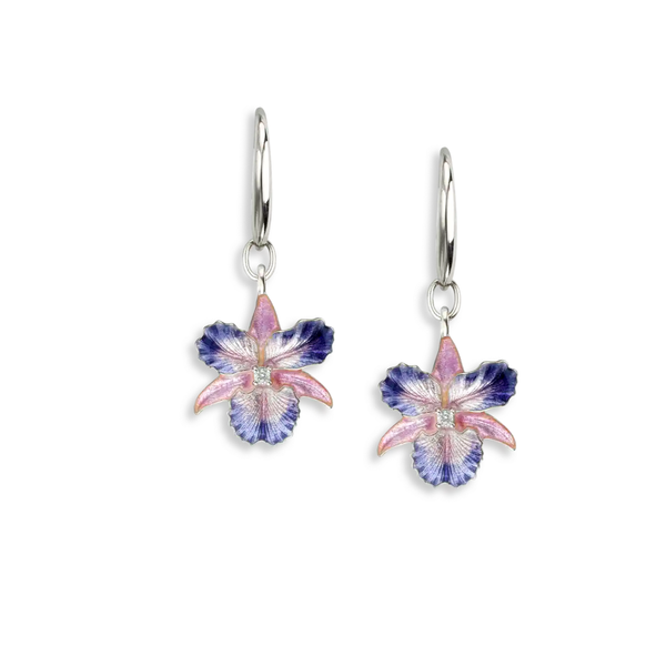 Sterling Silver Glass Enamel Pink/Purple Orchid Earrings Hudson Valley Goldsmith New Paltz, NY