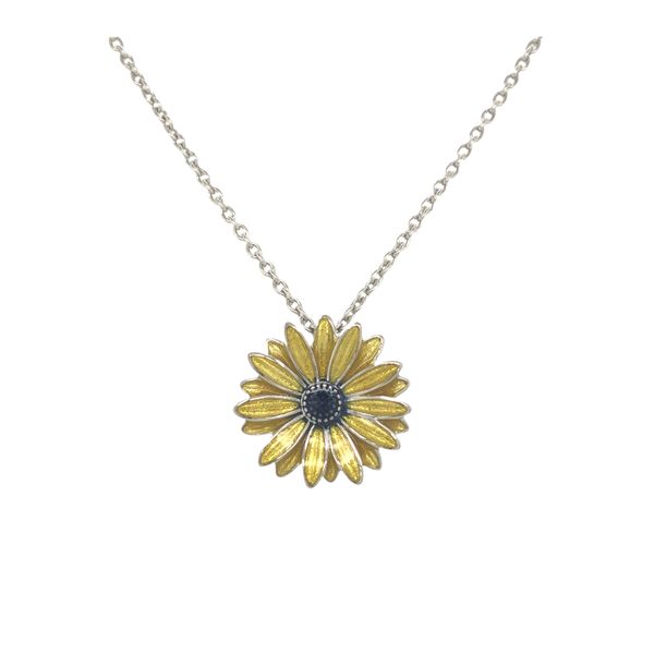 Sterling silver fire glass enamel yellow flower pendant includes sterling silver 18