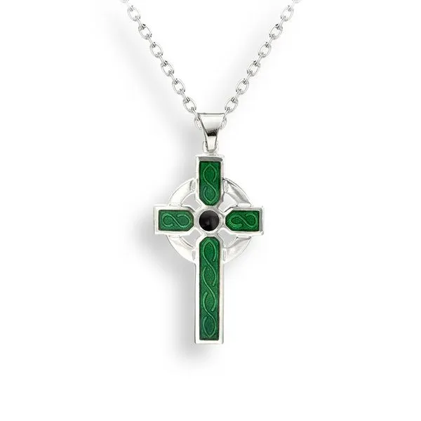 Green Celtic Cross Necklace.Sterling Silver Hudson Valley Goldsmith New Paltz, NY