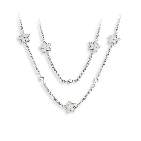 White Stephanotis Flower Station Enamel Necklace Hudson Valley Goldsmith New Paltz, NY