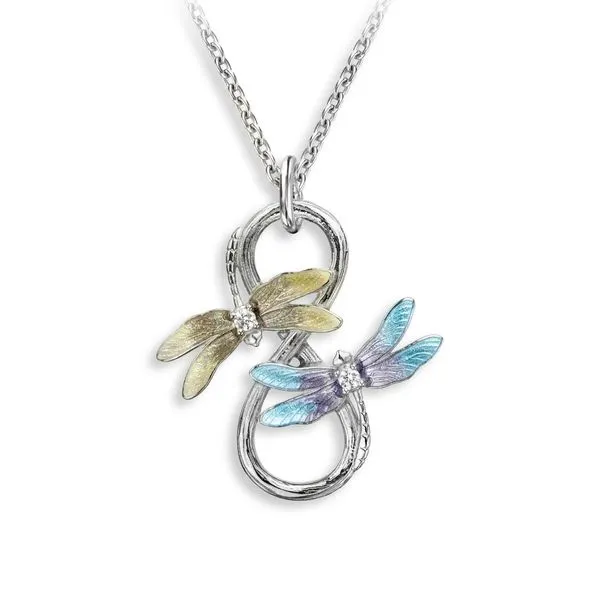 Yellow-Turquoise Dragonfly Infinity Enamel Necklace Hudson Valley Goldsmith New Paltz, NY