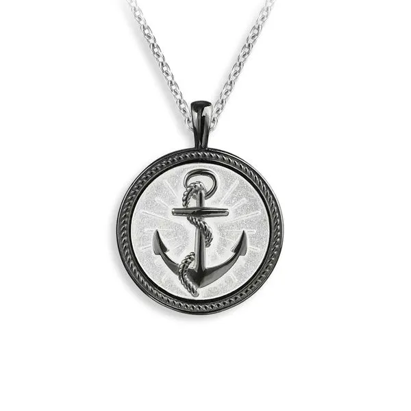 White Anchor with Rope Enamel Necklace Hudson Valley Goldsmith New Paltz, NY