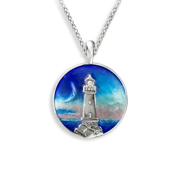 Blue Lighthouse Enamel Necklace Hudson Valley Goldsmith New Paltz, NY