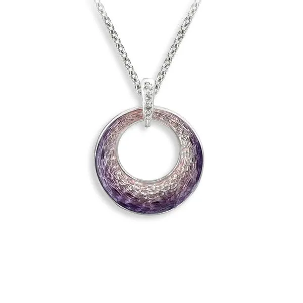 Purple Cut-out Round Enamel Necklace Hudson Valley Goldsmith New Paltz, NY