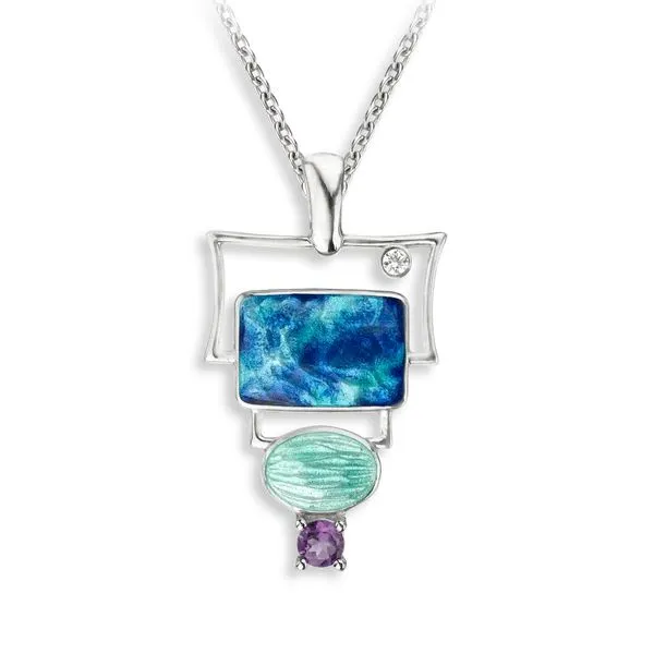 Blue Rectangular Enamel Necklace Hudson Valley Goldsmith New Paltz, NY
