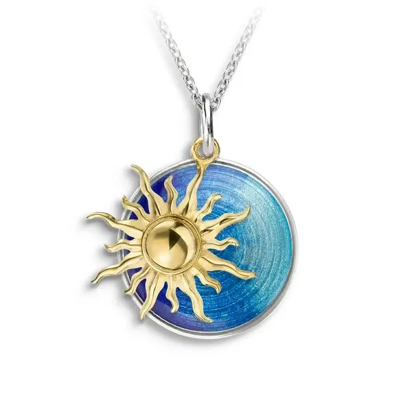 Blue Vermeil Sun Enamel Necklace Hudson Valley Goldsmith New Paltz, NY