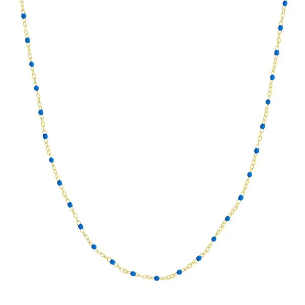 14K Yellow Gold Cobalt Enamel Bead Necklace Image 2 Hudson Valley Goldsmith New Paltz, NY