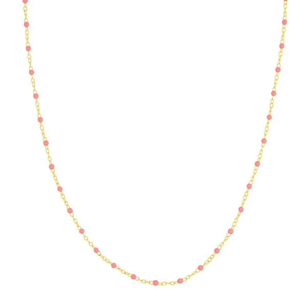 14K Yellow Gold Baby Pink Enamel Bead Necklace Hudson Valley Goldsmith New Paltz, NY