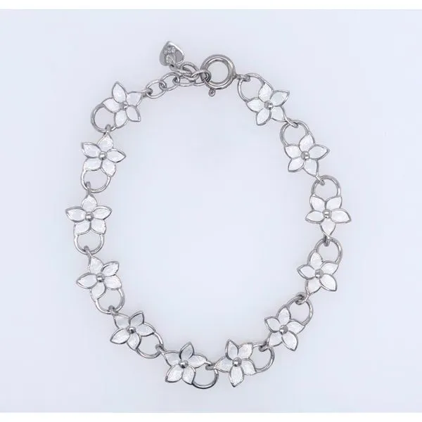 Sterling silver glass enamel white flower bracelet 8