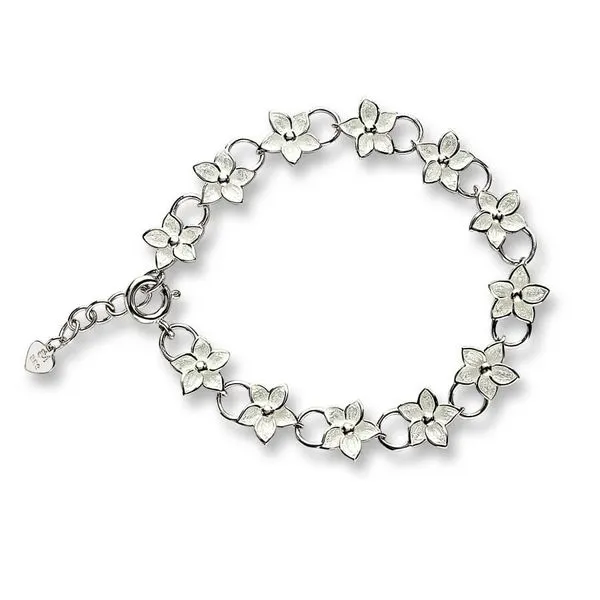 Sterling silver glass enamel white flower bracelet 8