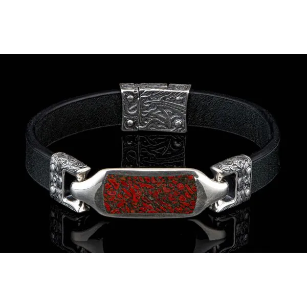 LAYLA DINO & BLACK - LG<br>A fresh take on the classic ID bracelet, Layla features a centerpiece showcasing fossil dinosaur bone Hudson Valley Goldsmith New Paltz, NY