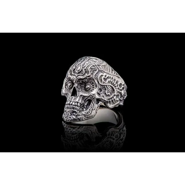 Large Sugar Skull Ring - CALAVERA - Exquisitely sculpted in sterling silver, with patina finish on the outside and a flawless mi Image 2 Hudson Valley Goldsmith New Paltz, NY