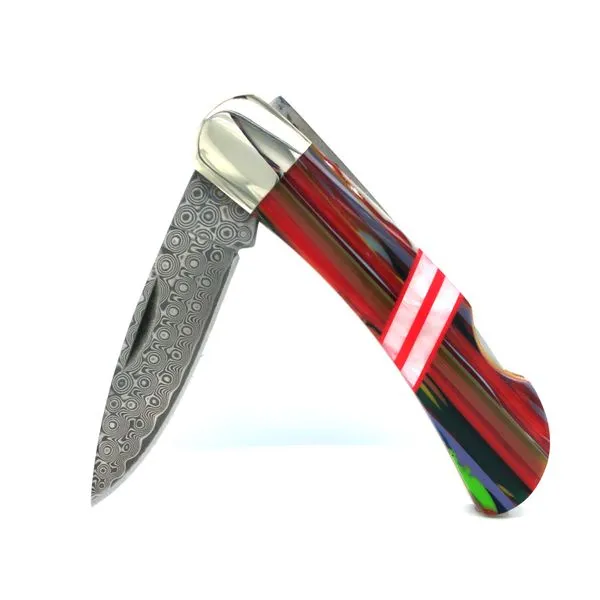 Damascus 3" LockBack Knife with Surfite Handle Hudson Valley Goldsmith New Paltz, NY