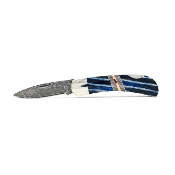 Rain Drop Damascus Fossilized Mammoth Molar Knife Hudson Valley Goldsmith New Paltz, NY