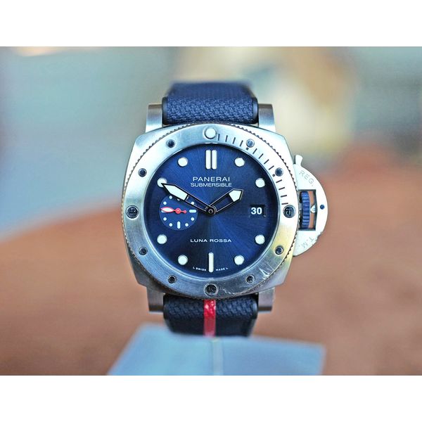 Panerai PAM 1391 Luminor Submersible Quaranta Quattro Blue Dial Luna Rossa LTD 44mm Watch Ref. PAM01391 Huffords Jewelry Frontenac, MO