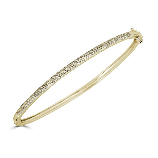 14K Yellow Gold Three-Row Diamond Bangle Bracelet Huffords Jewelry Frontenac, MO