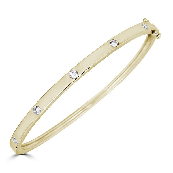 14K Yellow Gold Five-Diamond Burnish Set Bangle Bracelet Huffords Jewelry Frontenac, MO